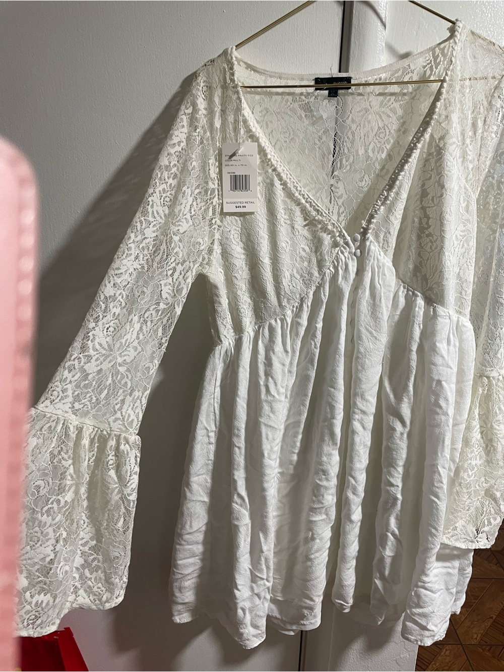 Lace Sleeve V-Neck Tunic Dress shirt in Ivory
